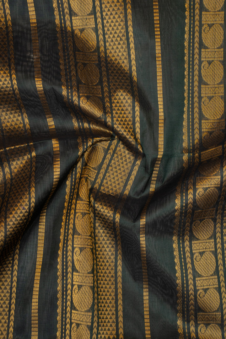 Peach Orange Multi Stripes Pure Silk Cotton Saree