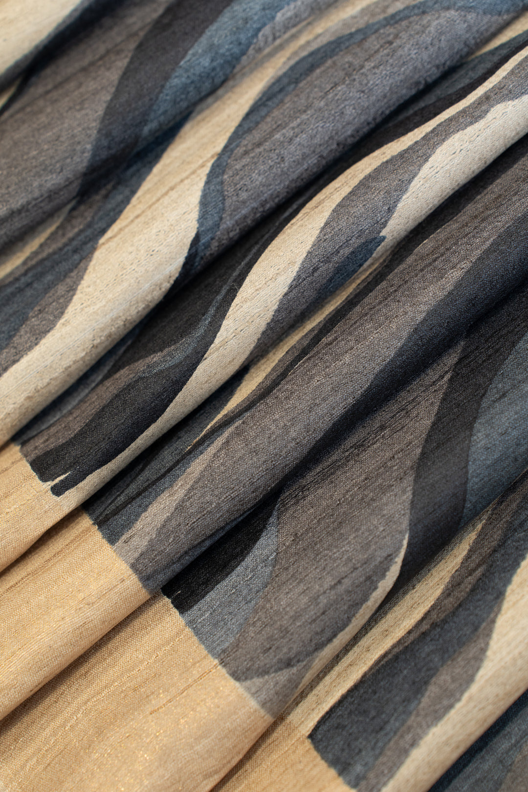 Grey and black serpenti handprinted pure Tussar silk saree
