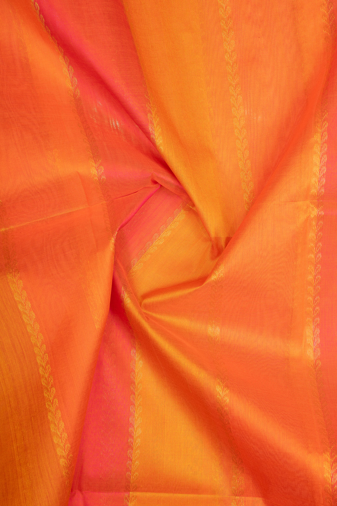 Peach Orange Multi Stripes Pure Silk Cotton Saree