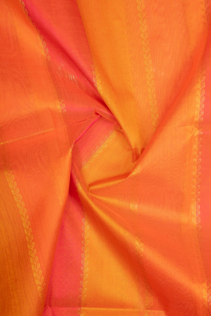 Peach Orange Multi Stripes Pure Silk Cotton Saree