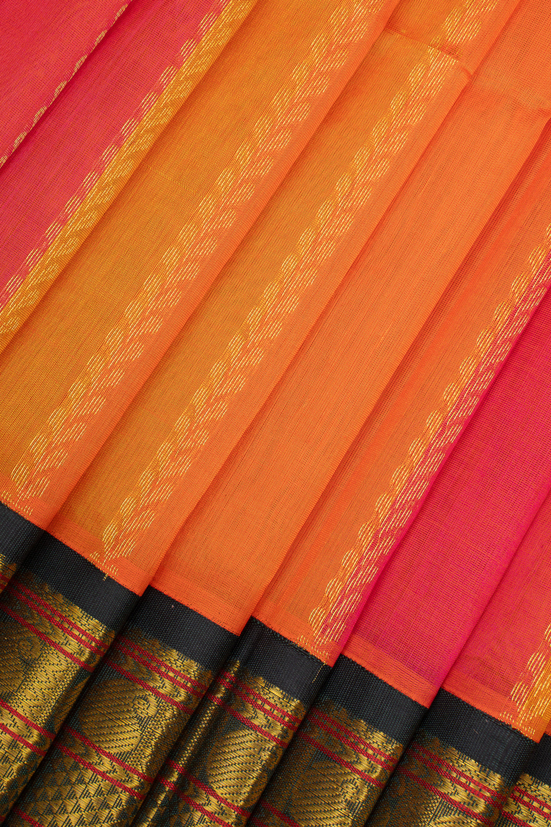 Peach Orange Multi Stripes Pure Silk Cotton Saree