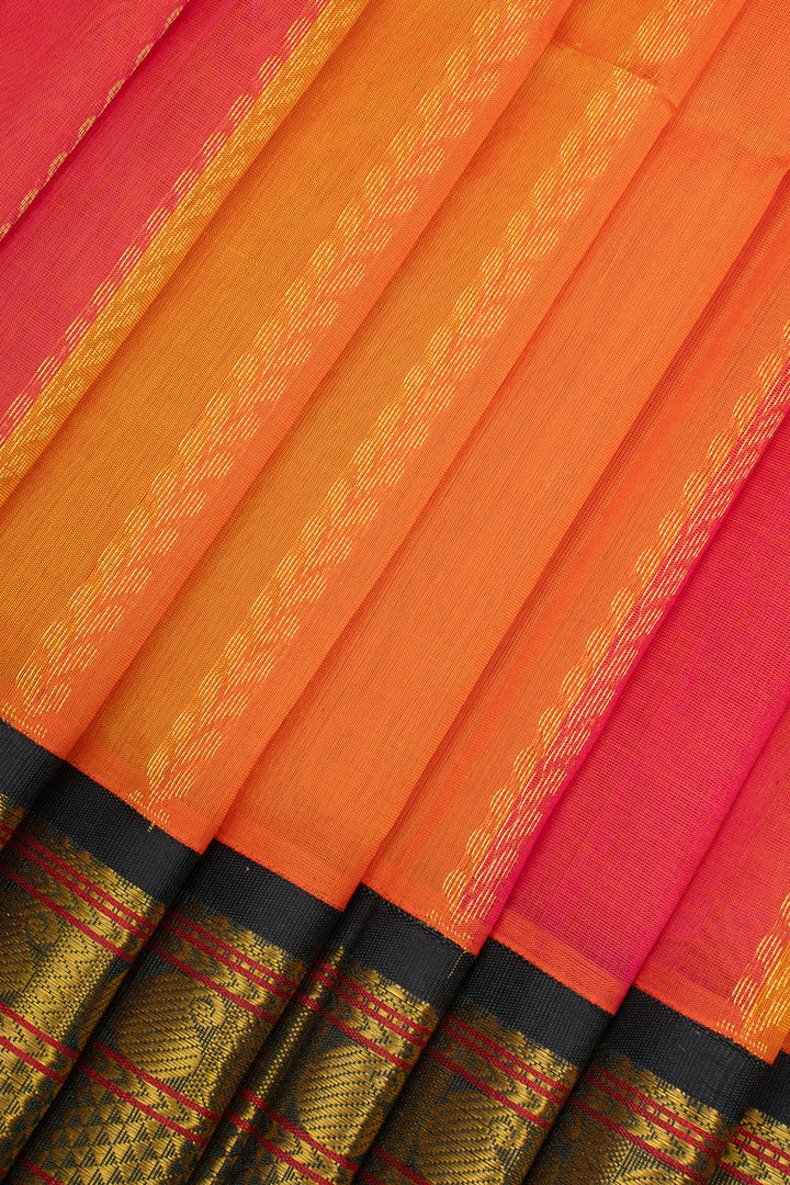 Peach Orange Multi Stripes Pure Silk Cotton Saree