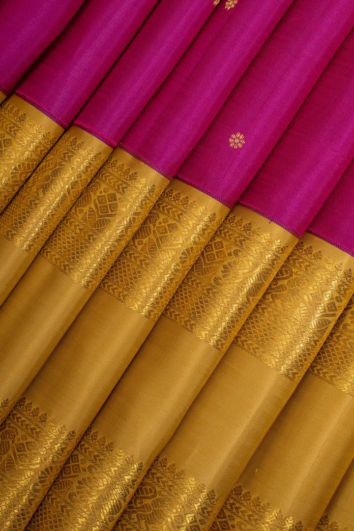 Magenta and Gold Rettai Pettu Pure Kanchipuram Silk Saree