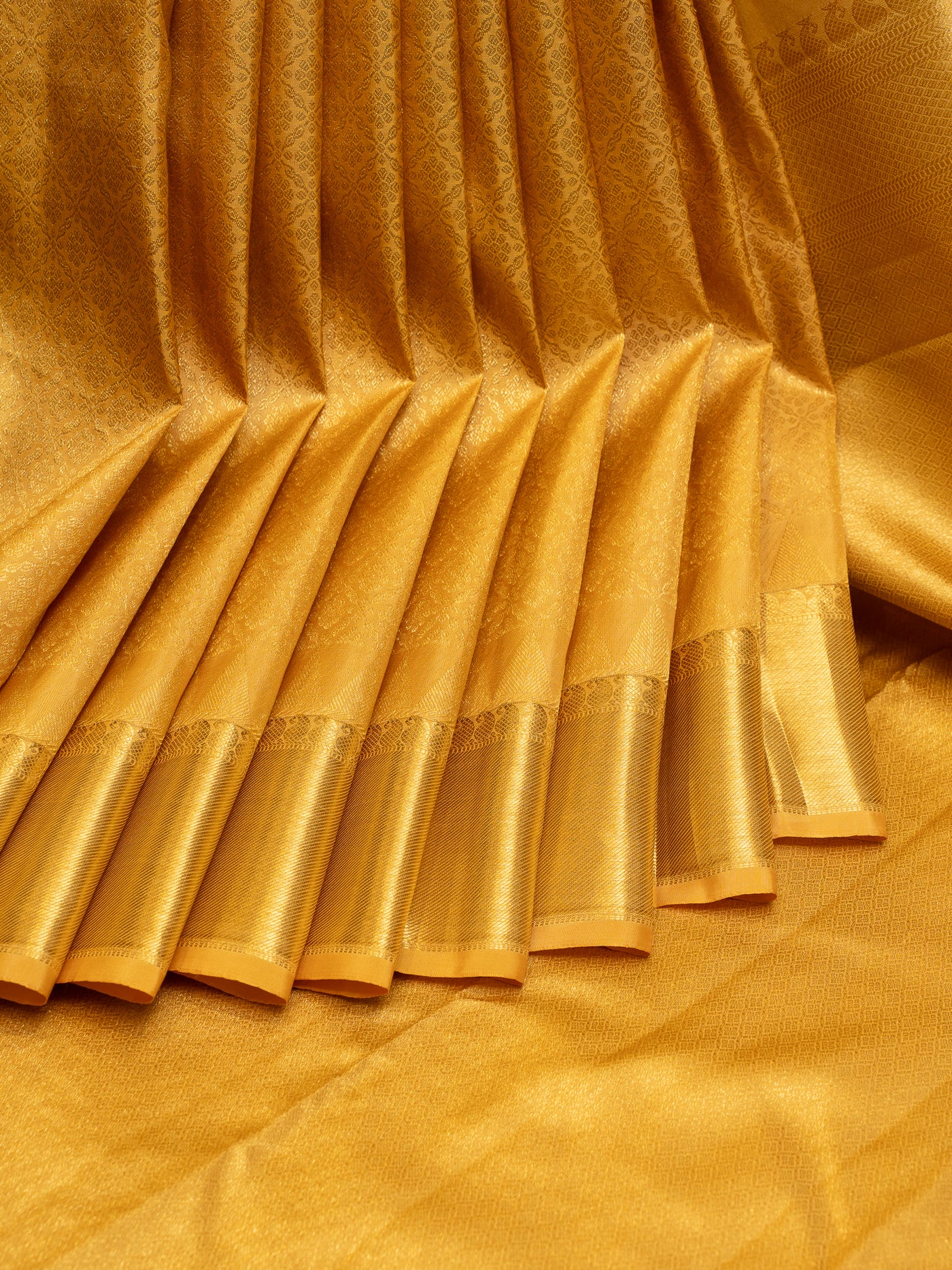 Golden Yellow Temple Border Pure Brocade Kanchipuram Silk Saree