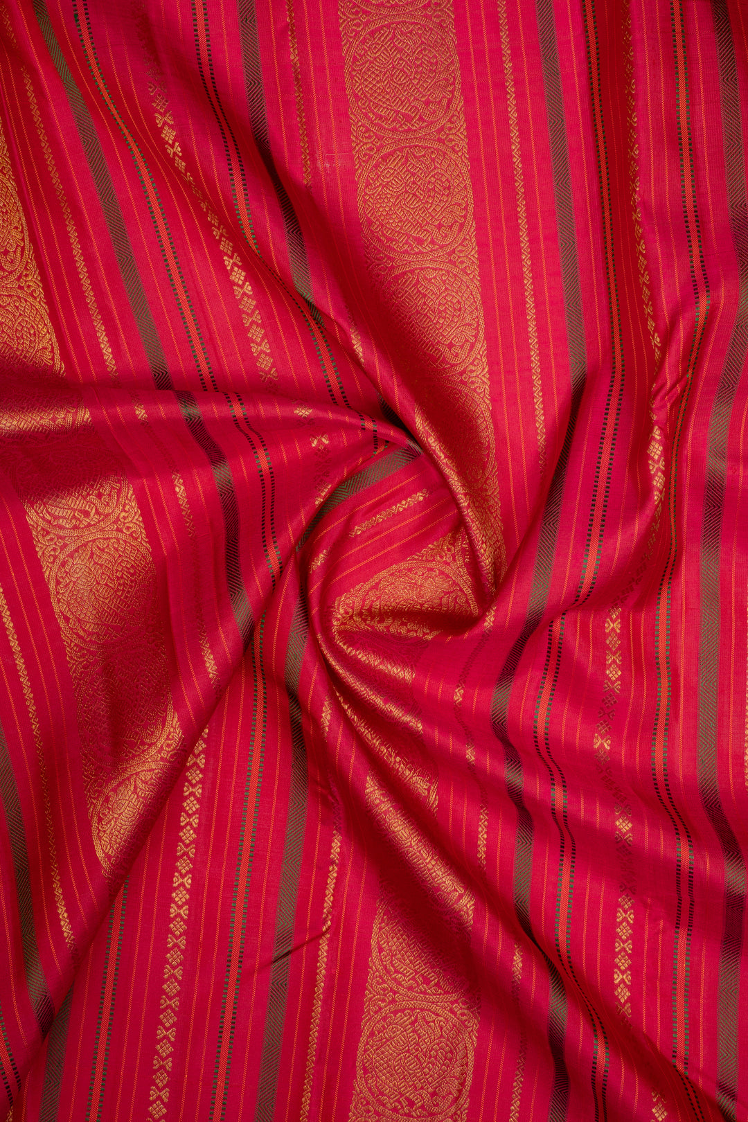 Reddish Pink Stripes Pure Kanchipuram Silk Saree