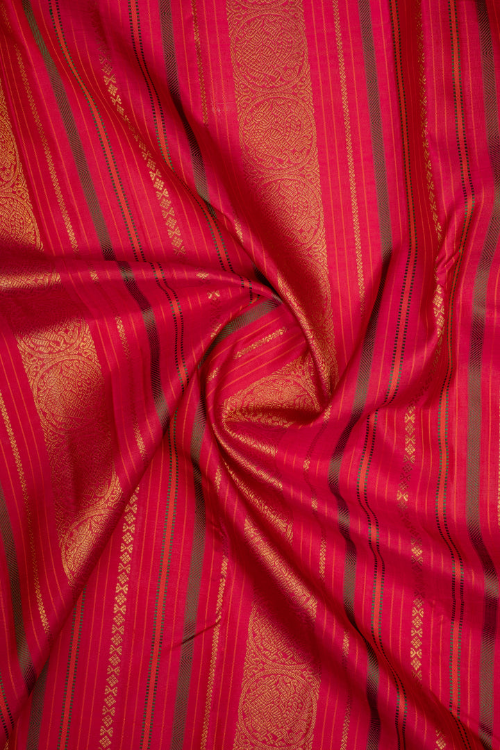 Reddish Pink Stripes Pure Kanchipuram Silk Saree