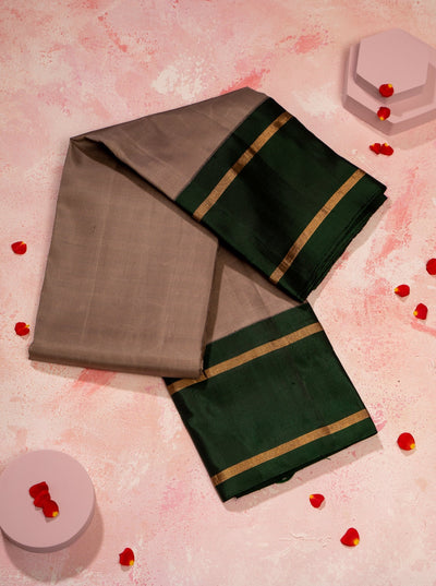 Grey and Green Pure Kanjivaram Silk Sari - Clio Silks