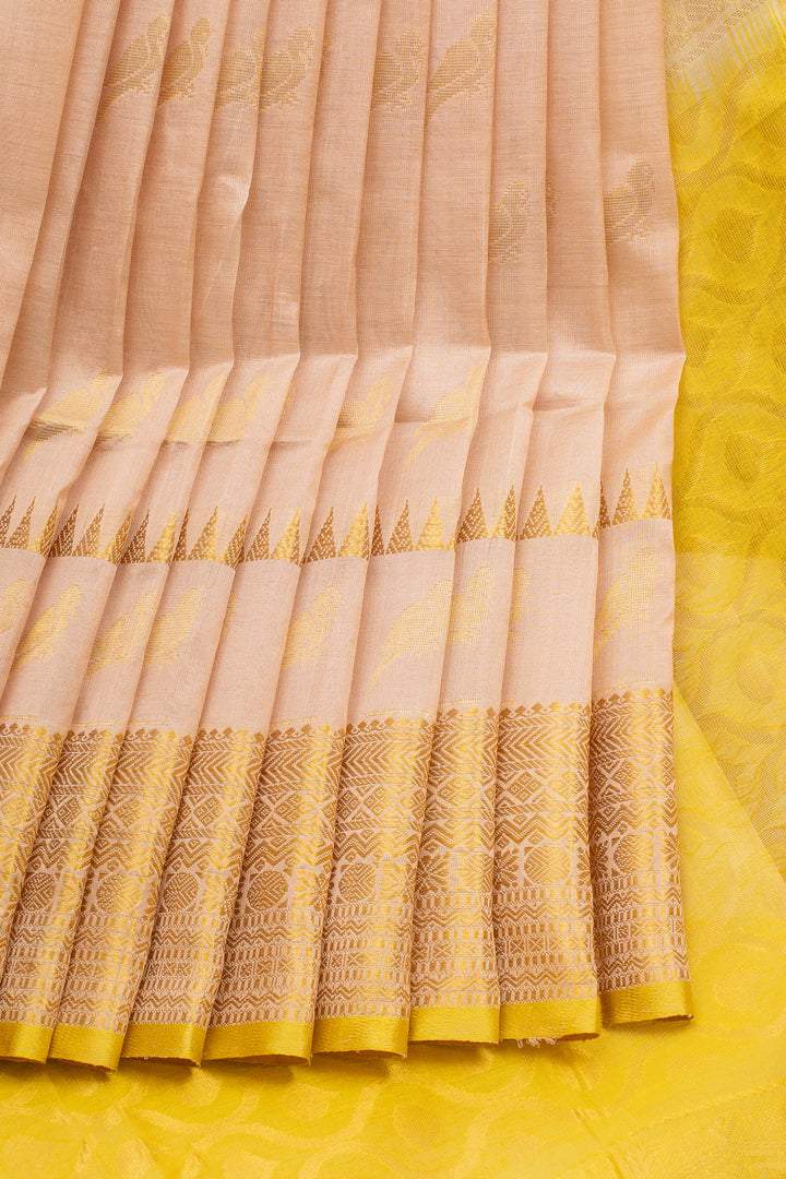 Beige and Yellow Pure Silk Cotton Saree
