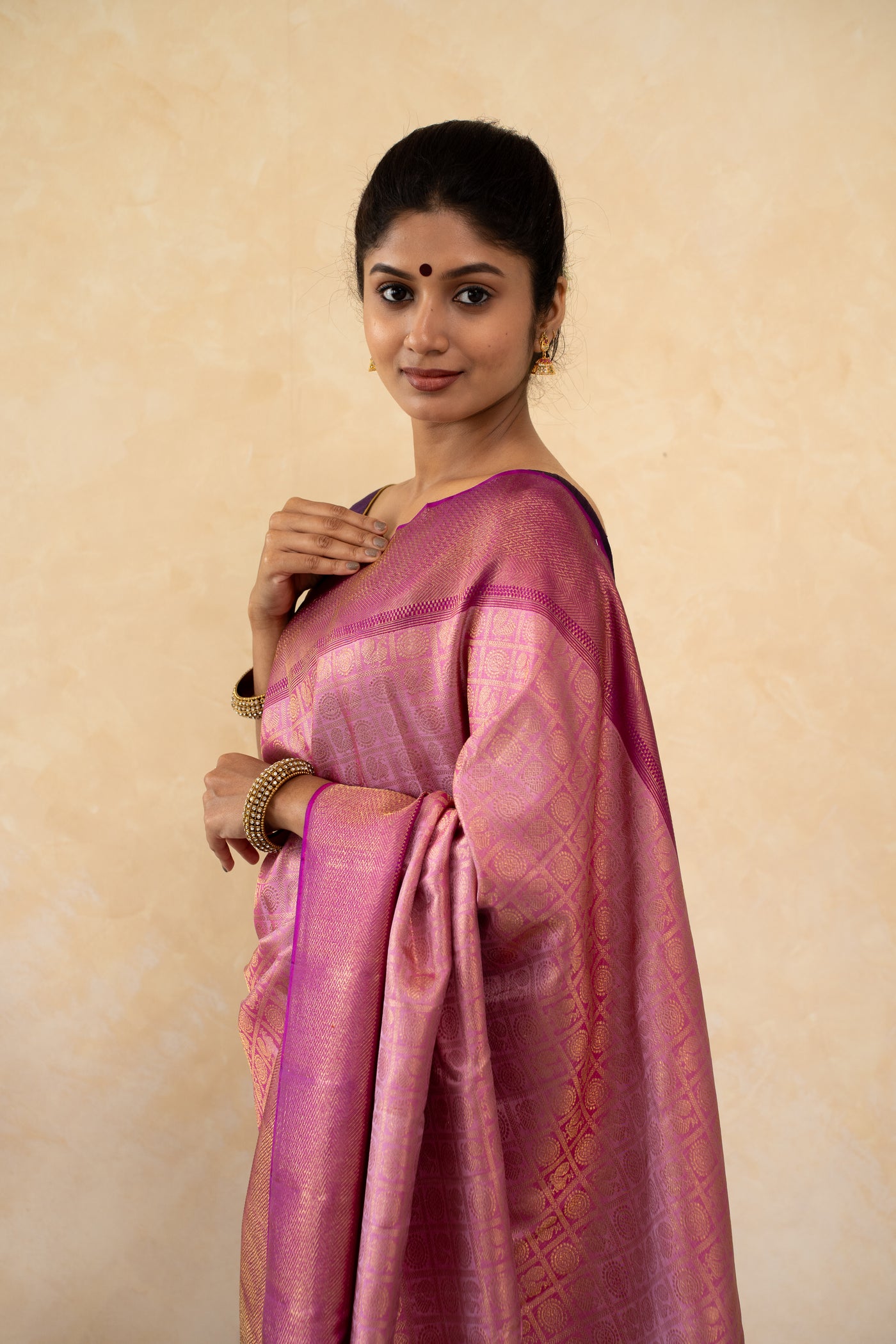 Blush Pink Brocade Pure Kanchipuram Silk Saree - Clio Silks