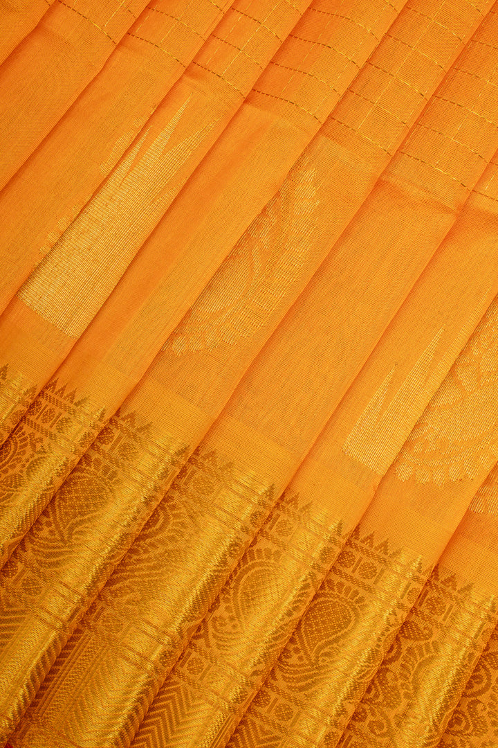 Yellow Zari Checks Pure Silk Cotton Saree