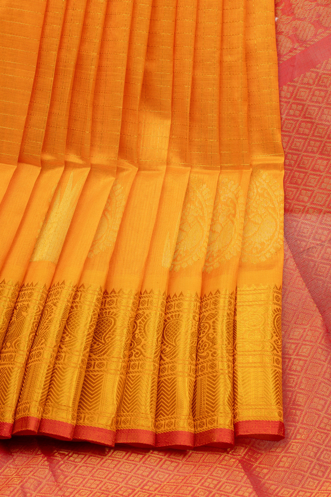 Yellow Zari Checks Pure Silk Cotton Saree