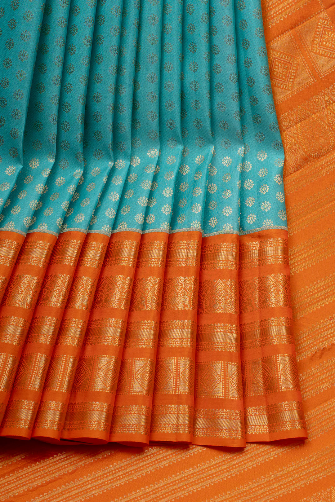 Blue and Orange Lakshadeepam Pure Kanchipuram Silk Saree