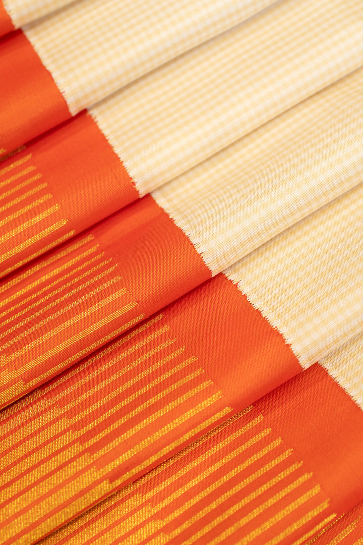 Ivory checks Ganga Jamuna pure zari Kanchipuram silk saree