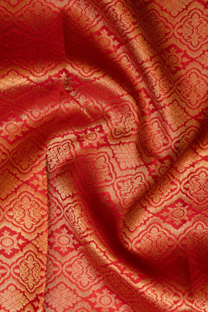 Red Floral Brocade Pure Kanchipuram Silk Saree - Clio Silks