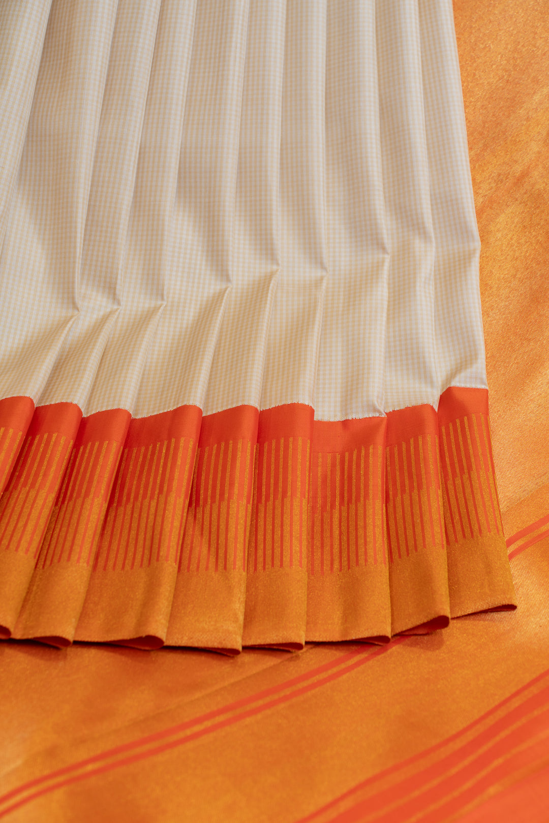 Ivory checks Ganga Jamuna pure zari Kanchipuram silk saree