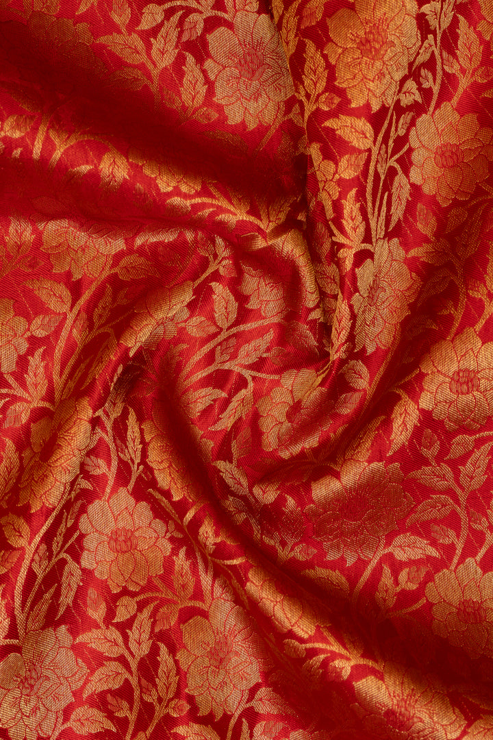 Red Floral Brocade Pure Kanchipuram Silk Saree - Clio Silks