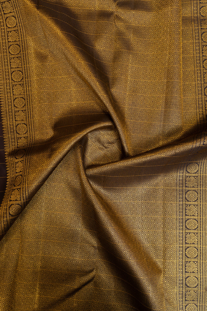 Off white and beige checks pure zari Kanchipuram silk saree