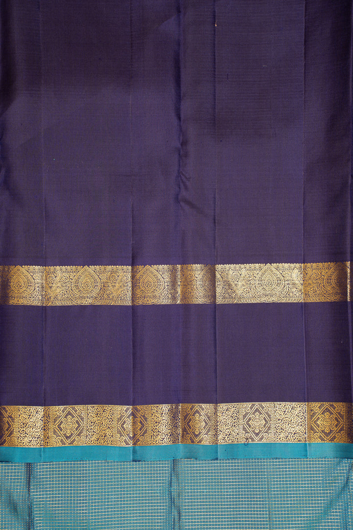 Peacock Blue and Navy Blue Pure Kanchipuram Silk Saree - Clio Silks