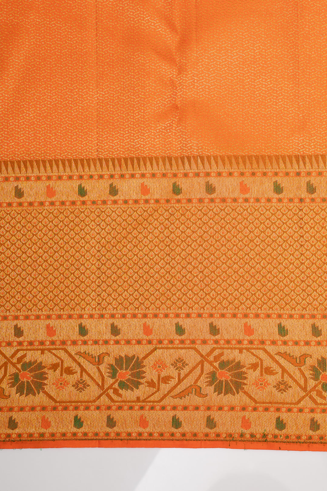 Green and Orange Paithani Border Pure Kanchipuram Silk Saree