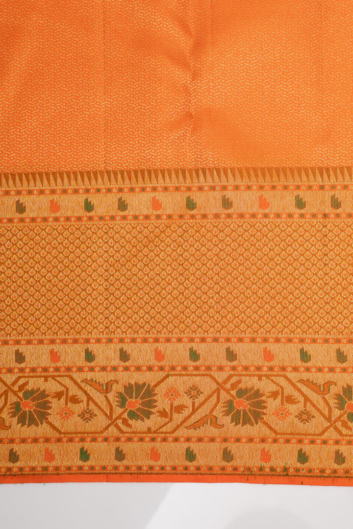 Green and Orange Paithani Border Pure Kanchipuram Silk Saree