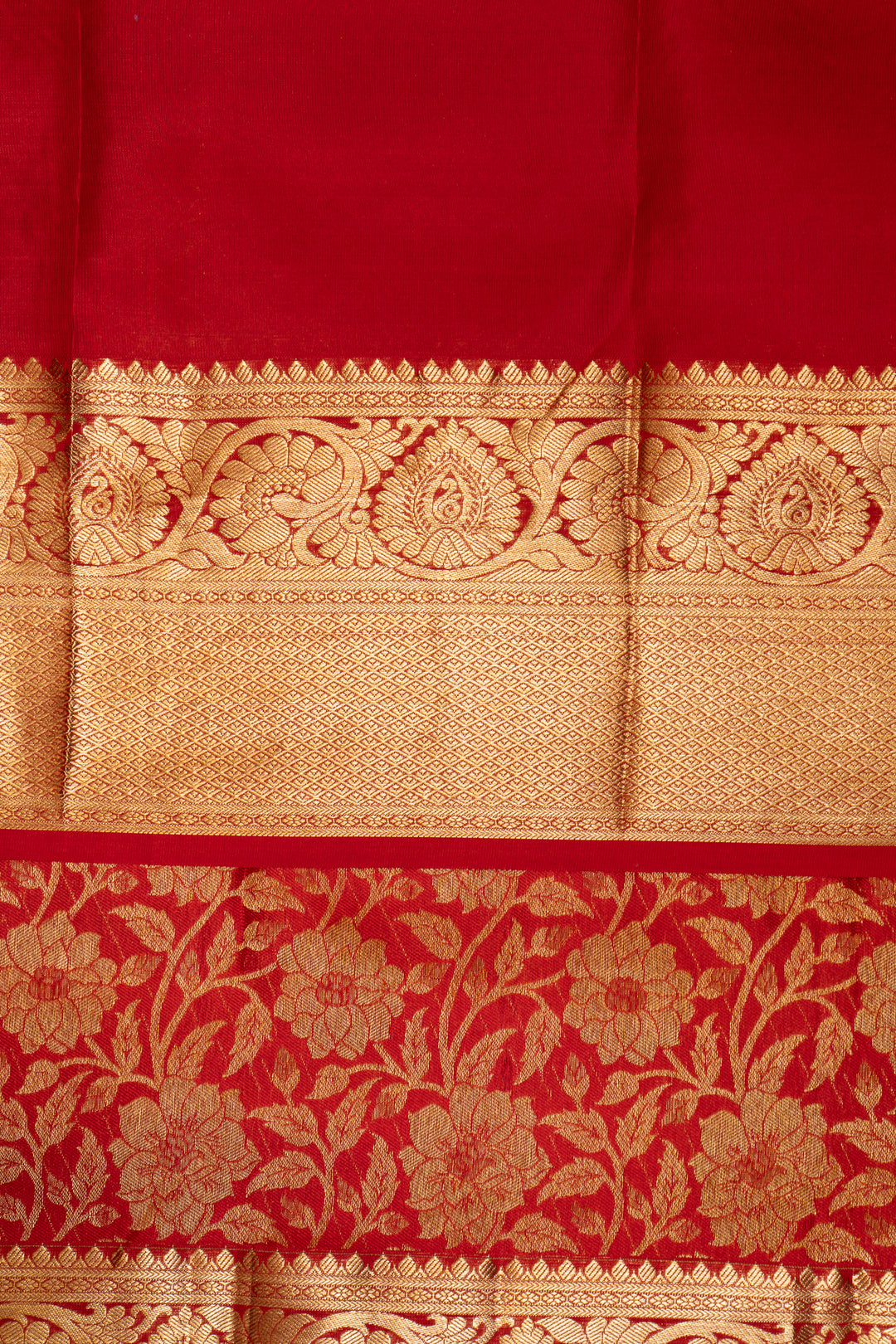 Red Floral Brocade Pure Kanchipuram Silk Saree - Clio Silks