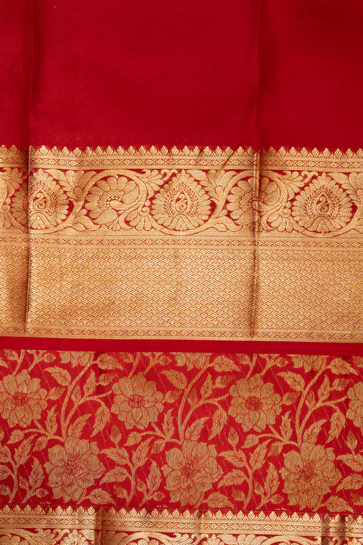 Red Floral Brocade Pure Kanchipuram Silk Saree - Clio Silks