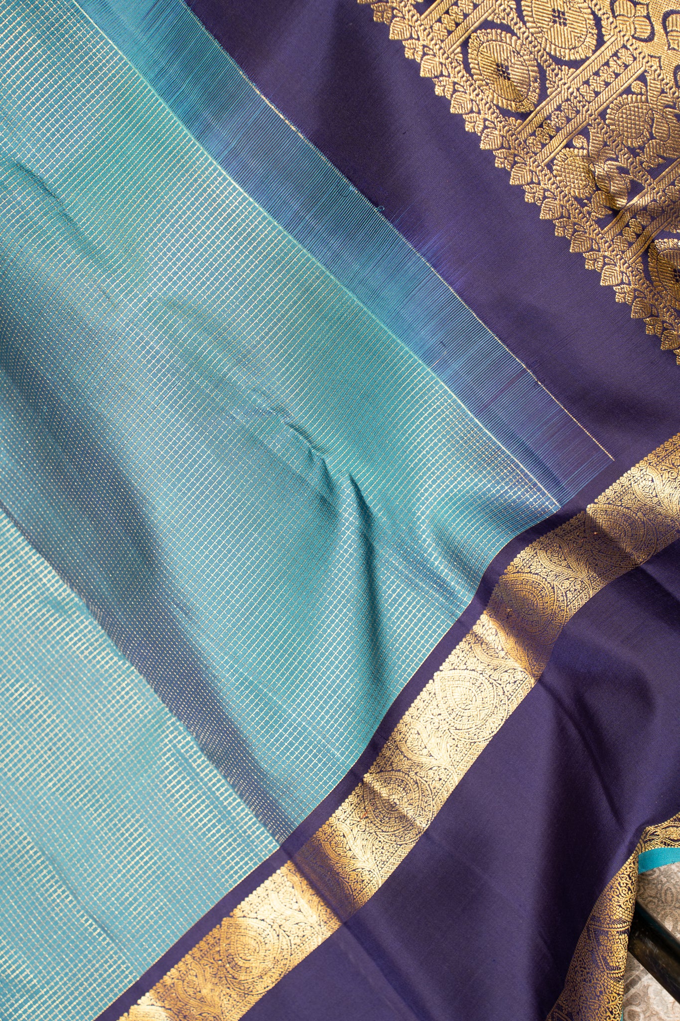 Peacock Blue and Navy Blue Pure Kanchipuram Silk Saree - Clio Silks