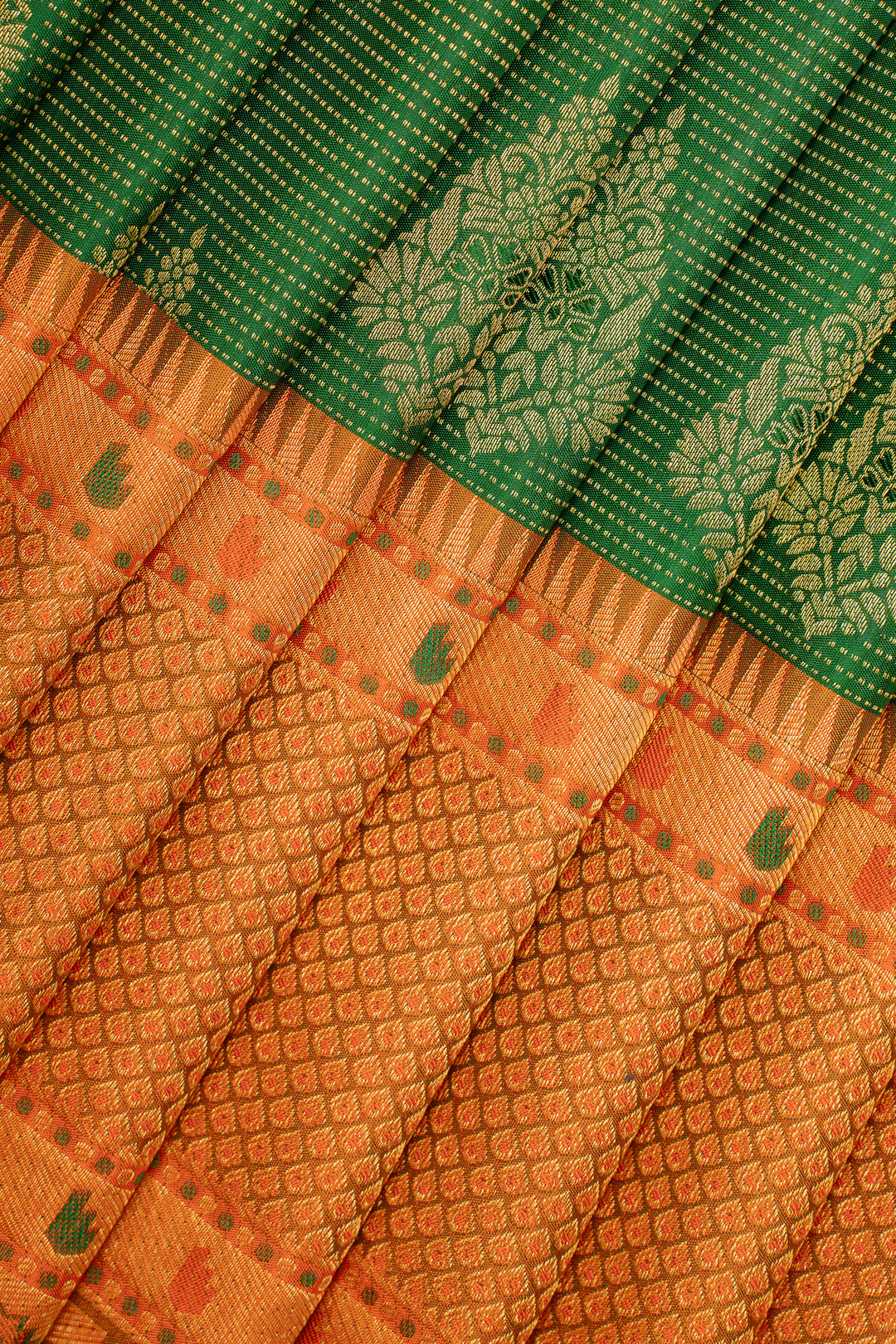 Green and Orange Paithani Border Pure Kanchipuram Silk Saree