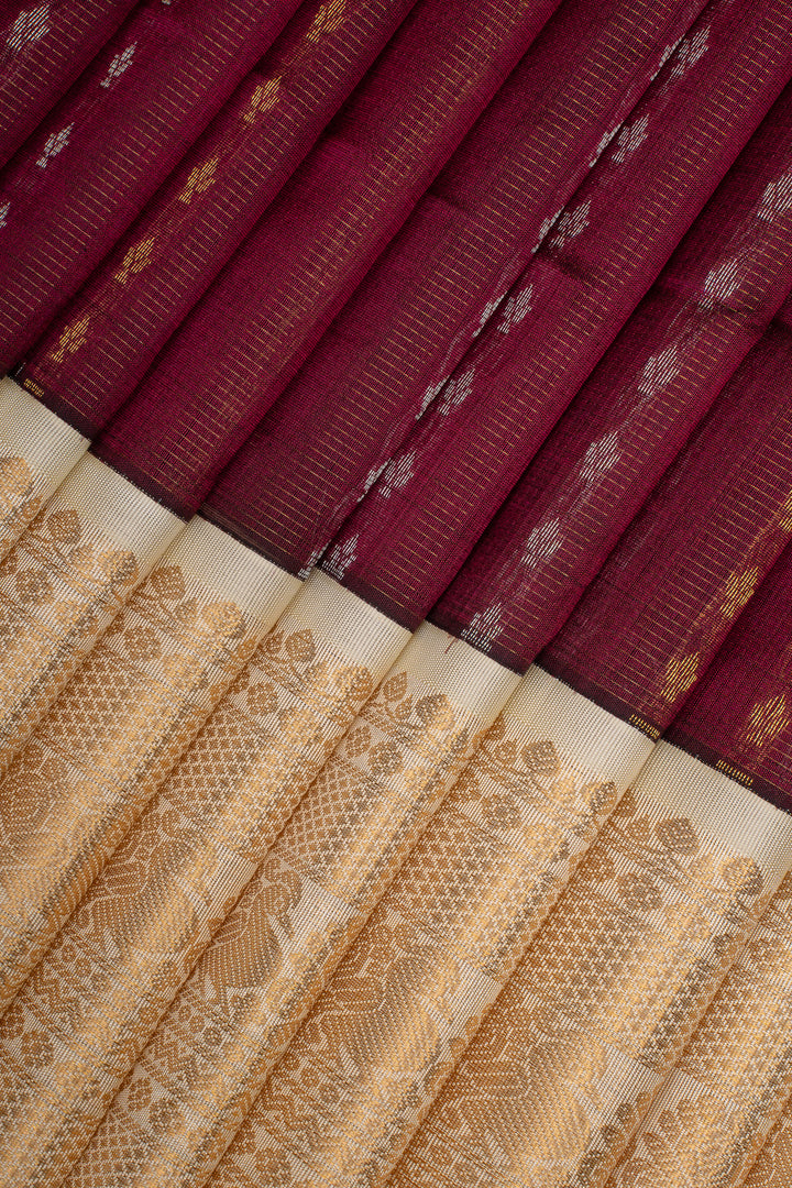 Maroon and Ivory Vairaoosi Pure Silk Cotton Saree