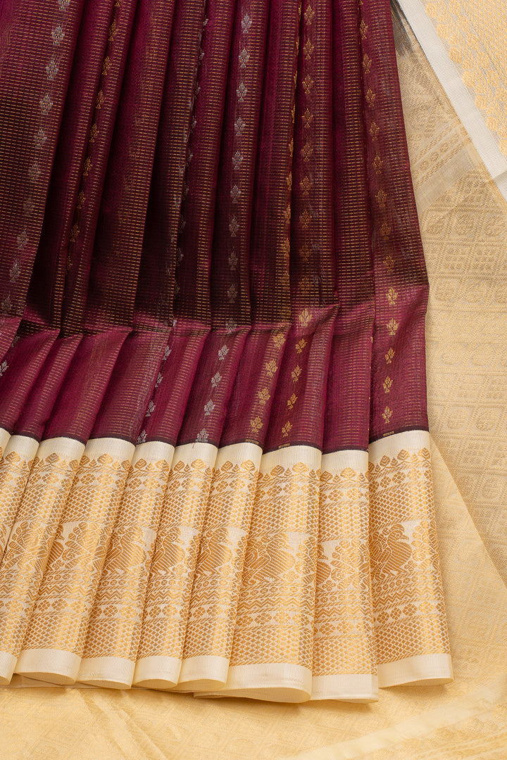 Maroon and Ivory Vairaoosi Pure Silk Cotton Saree