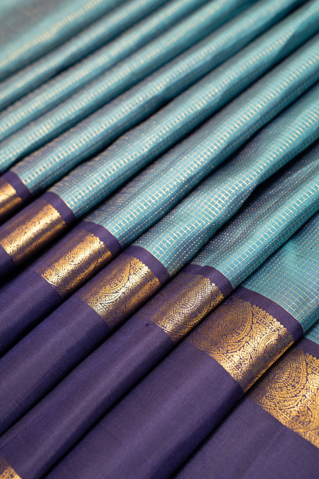 Peacock Blue and Navy Blue Pure Kanchipuram Silk Saree - Clio Silks