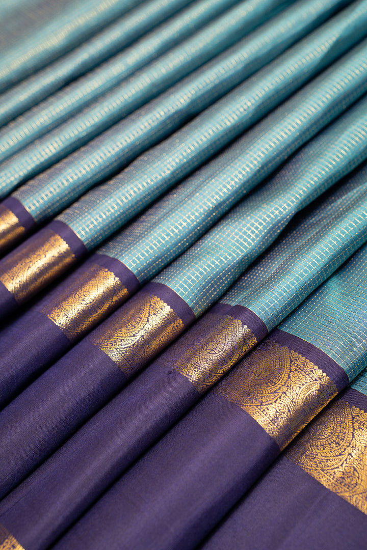 Peacock Blue and Navy Blue Pure Kanchipuram Silk Saree - Clio Silks