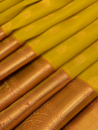 Lime yellow traditional silk saree