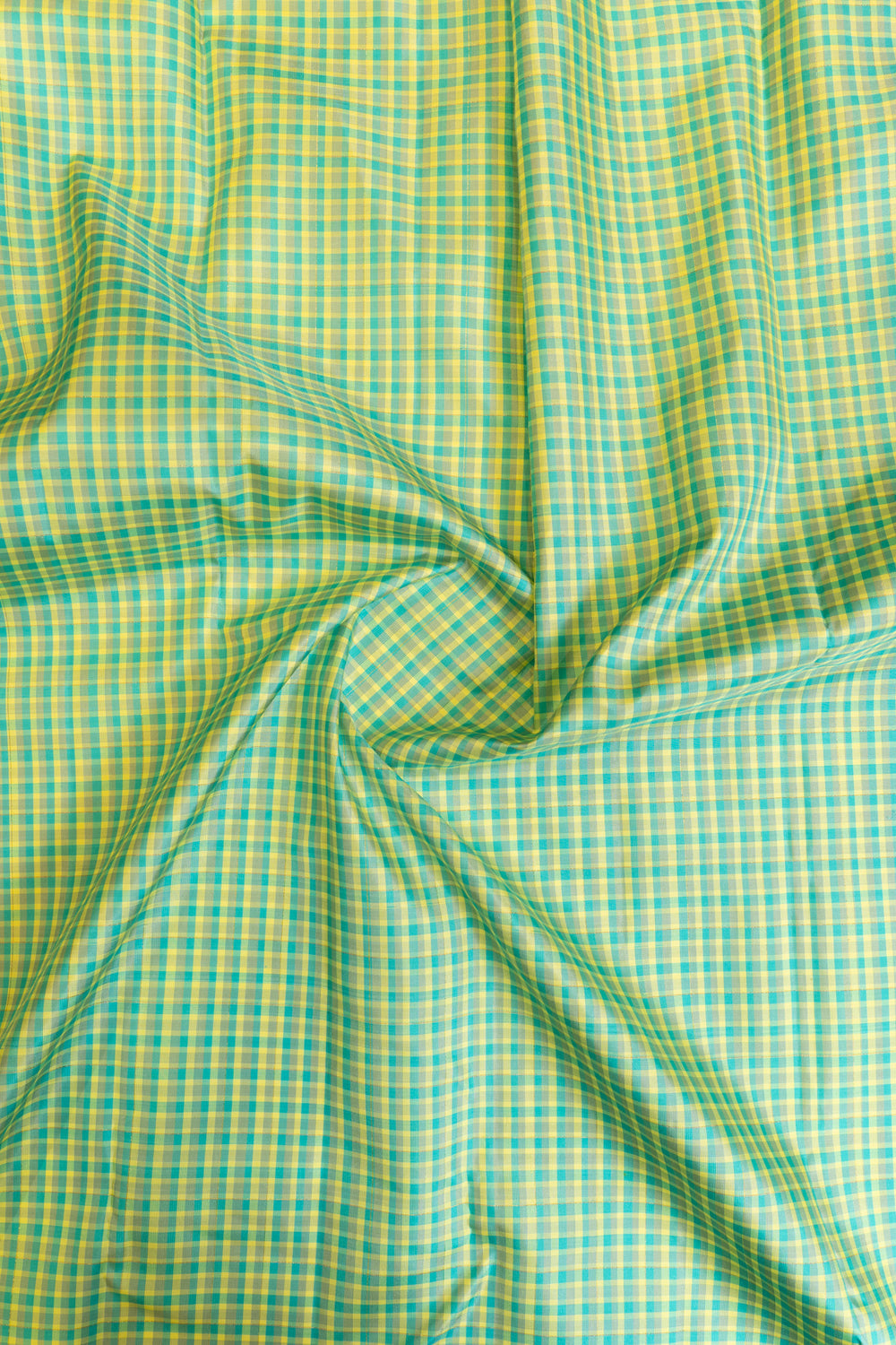 Green and grey multi checks pure zari Kanchipuram silk saree