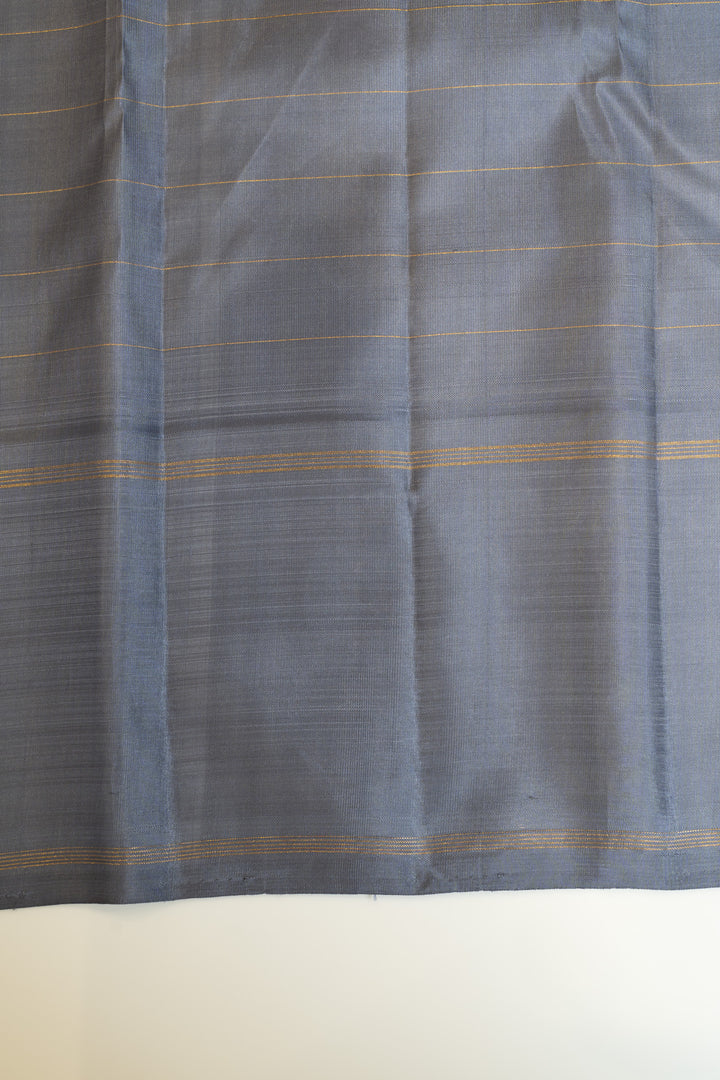 Green and grey multi checks pure zari Kanchipuram silk saree