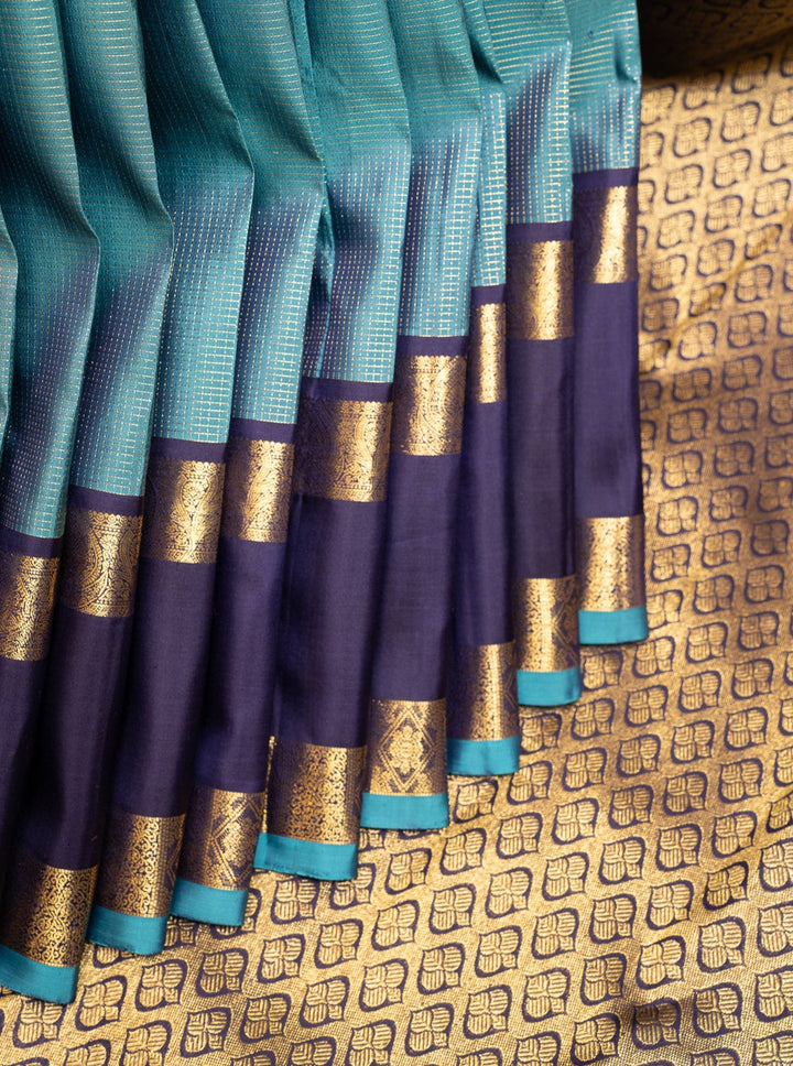 Peacock Blue and Navy Blue Pure Kanchipuram Silk Saree - Clio Silks