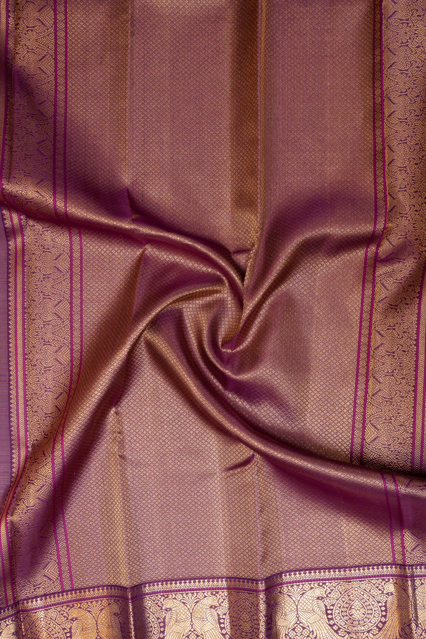 Flamingo Pink Veldhari Stripes Pure Kanchipuram Silk Saree - Clio Silks