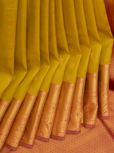 Lime yellow traditional silk saree