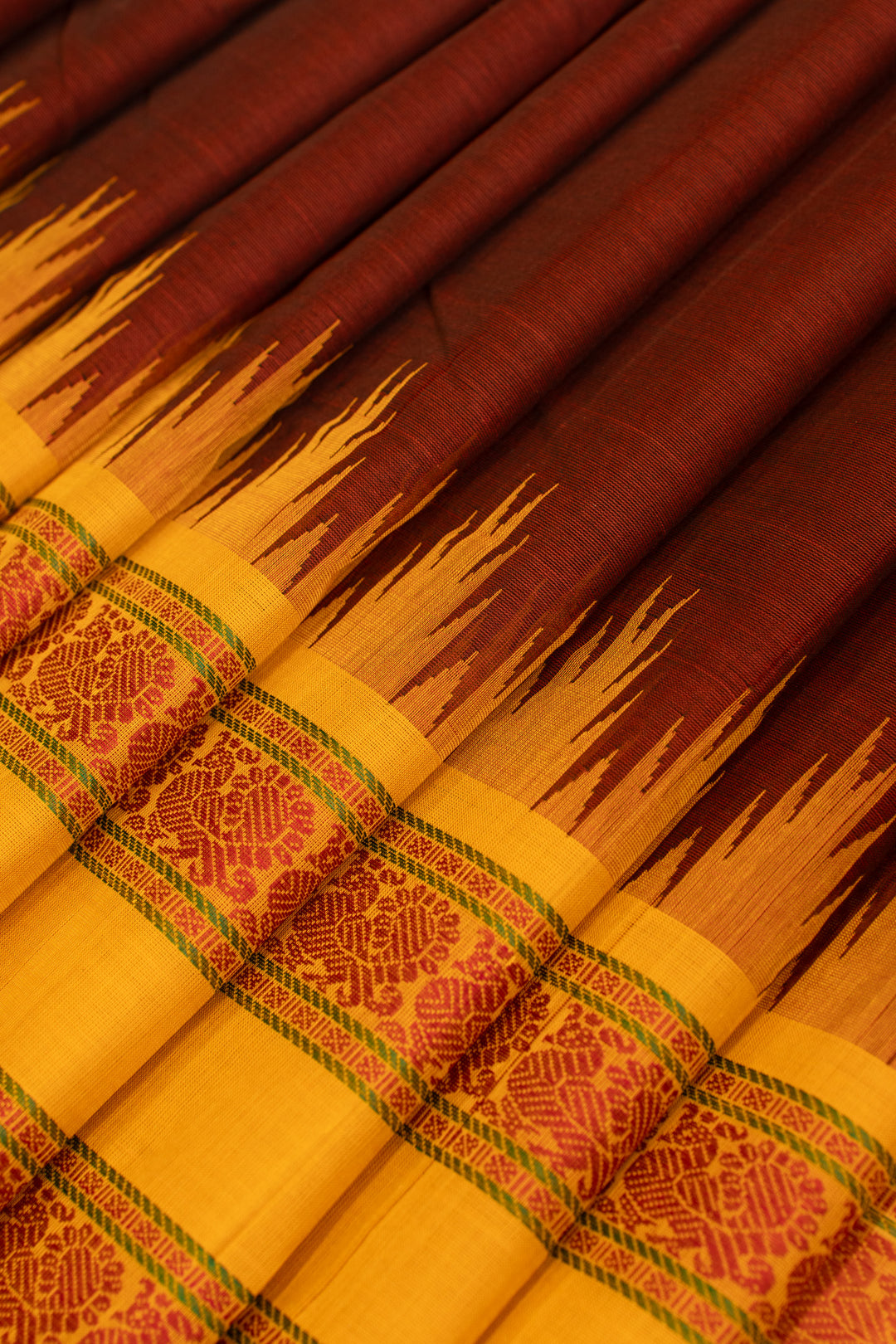 Maroon and yellow pure cotton saree