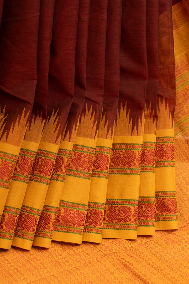 Maroon and yellow pure cotton saree