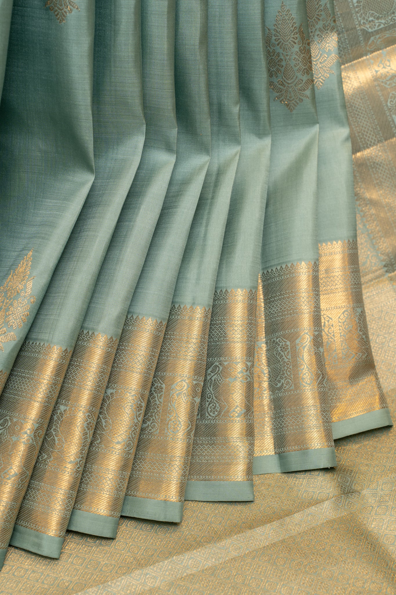 Sapphire blue pastel pure Kanchipuram silk saree