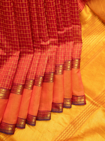 Red and Mustard Pure Silk Cotton Saree - Clio Silks
