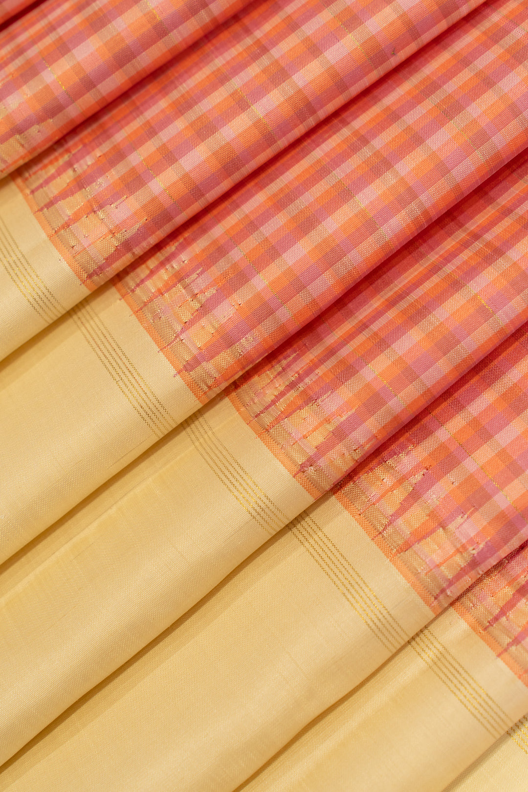 Peach and beige podikattam pure zari Kanchipuram silk saree