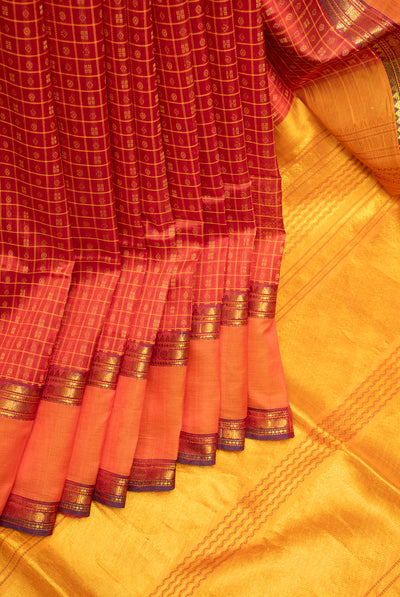 Red and Mustard Pure Silk Cotton Saree - Clio Silks