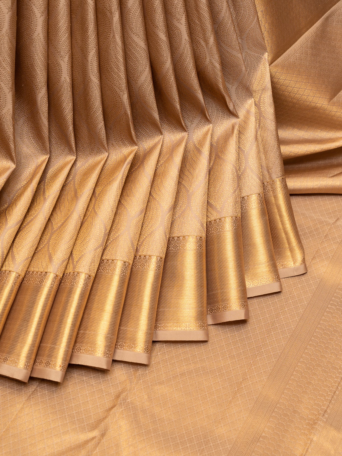 Almond Beige Pure Brocade Kanchipuram Silk Saree