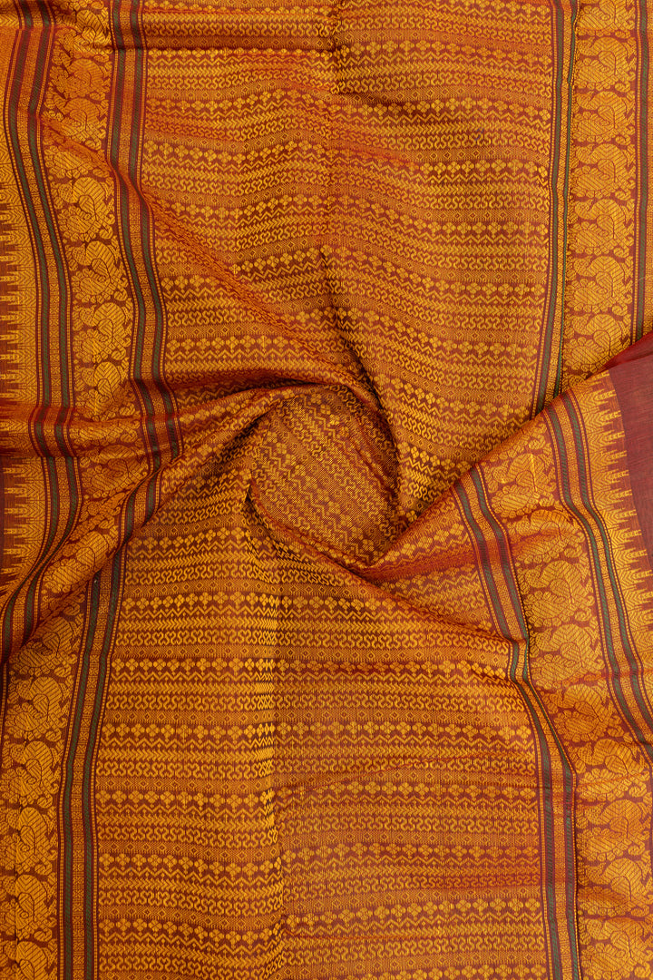 Beige and maroon pure korvai cotton saree
