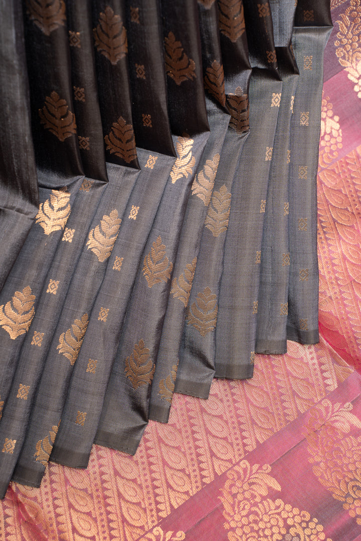 Greyish Blue Dupian Pure Borderless Soft Silk Saree - Clio Silks