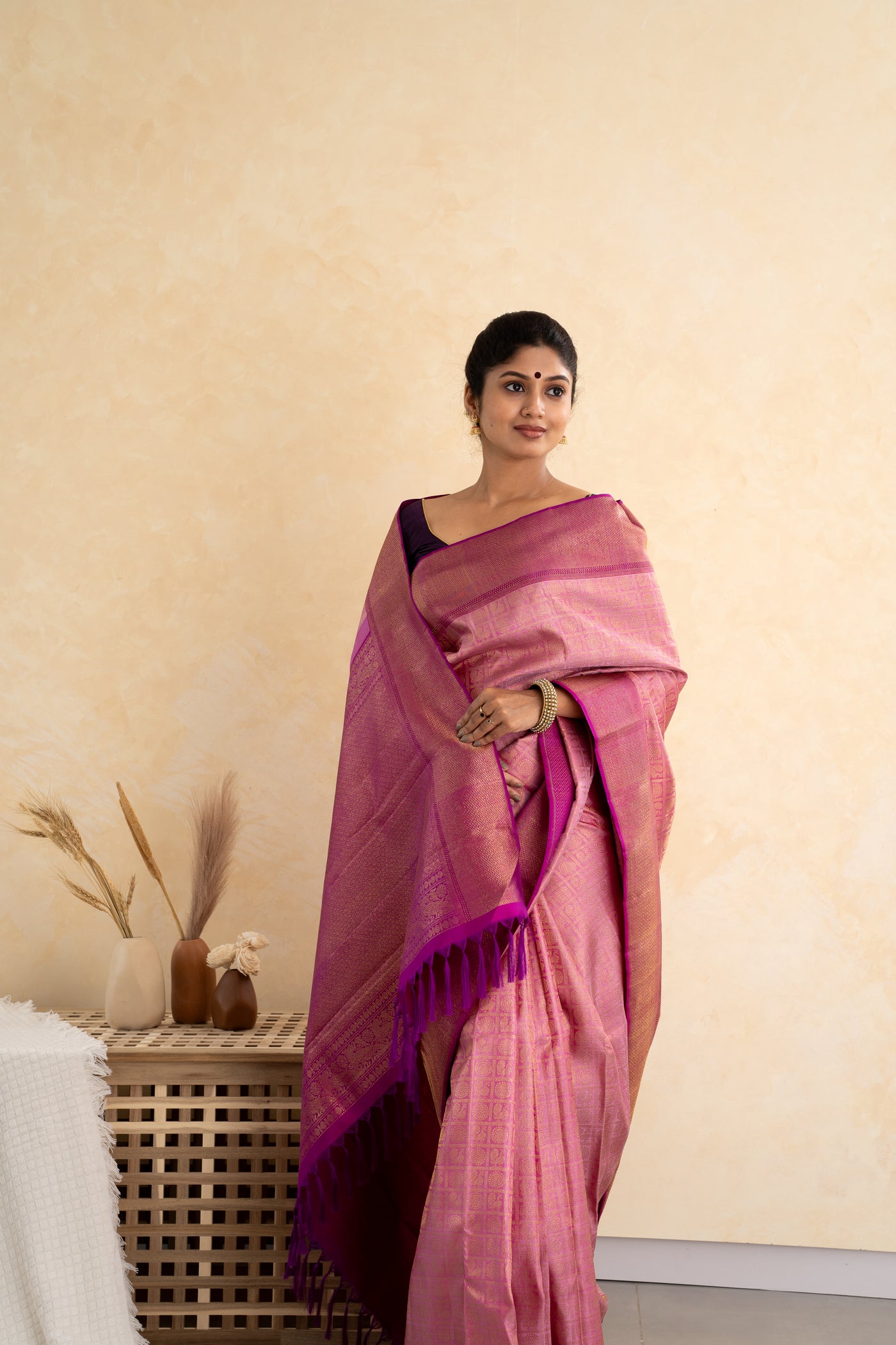 Blush Pink Brocade Pure Kanchipuram Silk Saree - Clio Silks