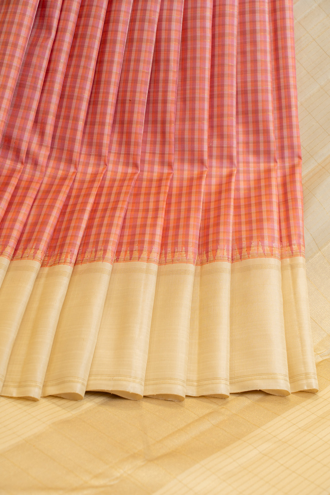 Peach and beige podikattam pure zari Kanchipuram silk saree