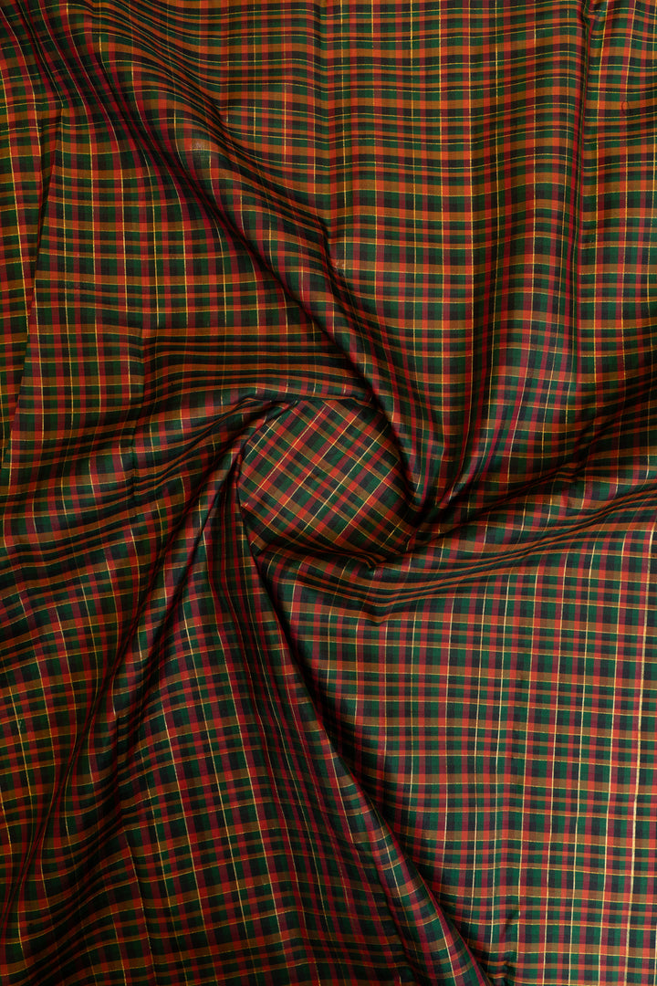 Maroon and green pure zari checks Kanchipuram silk saree